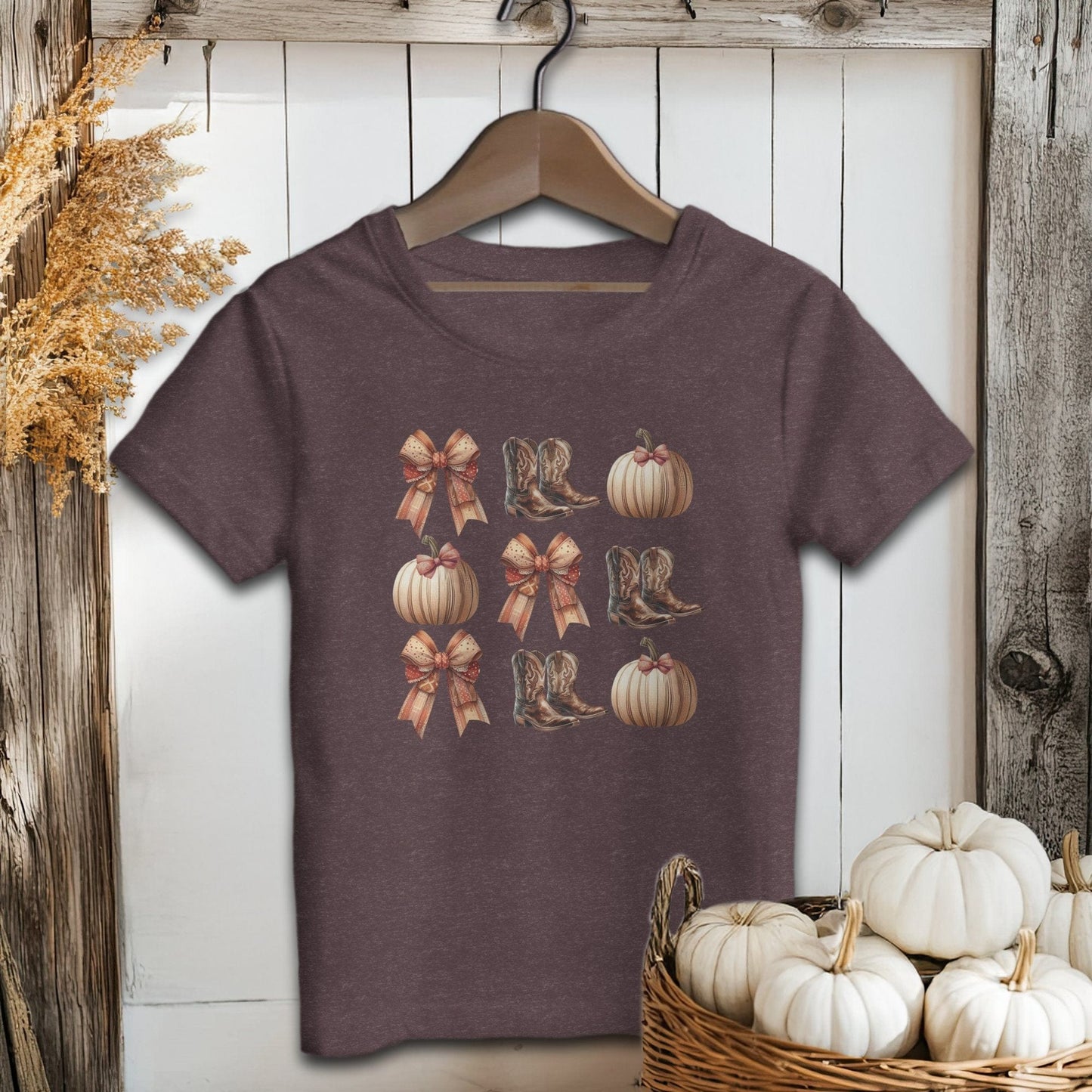 Holiday Youth Shirt Toddler T-shirt / Heather Maroon / 2T Boots Pumpkins and Bows Fall - Youth Shirt