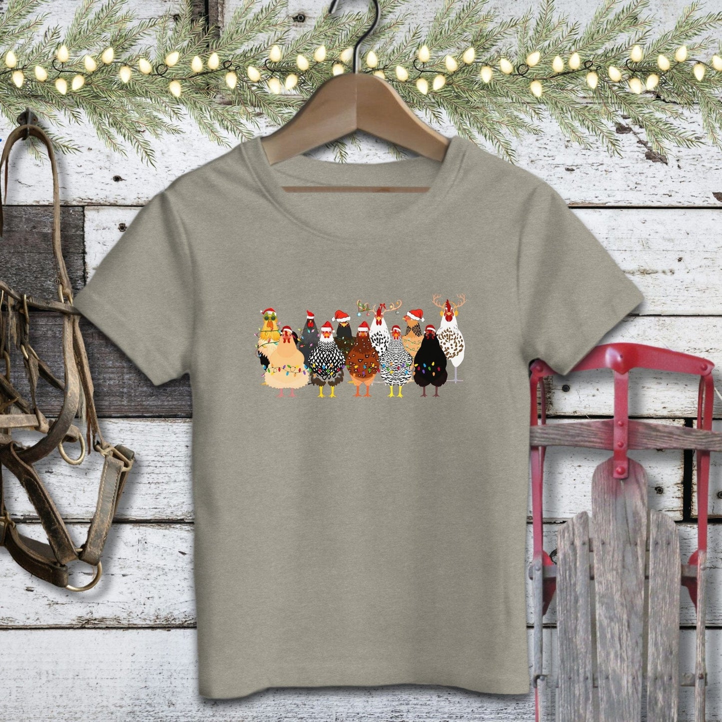 Holiday Youth Shirt Toddler T-shirt / Heather Stone / 2T Festive Chickens Youth Shirt