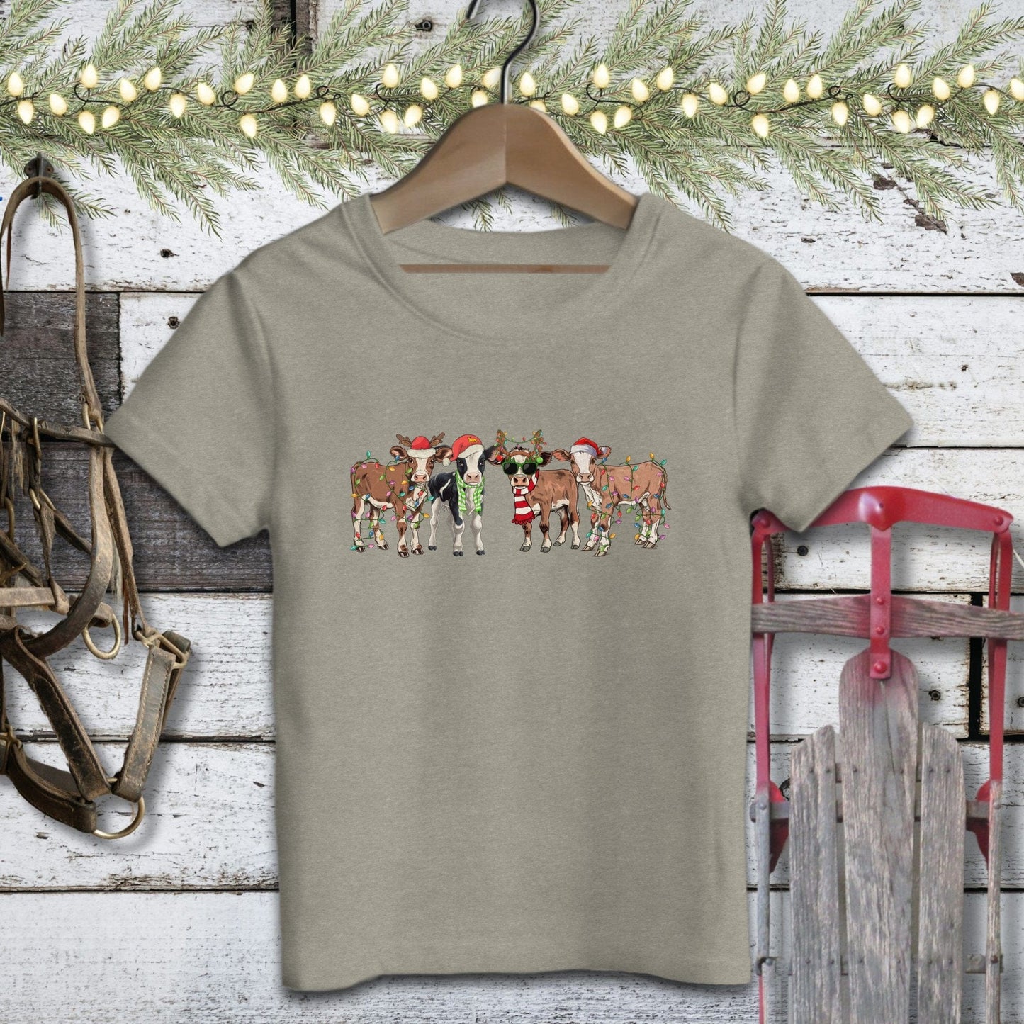 Holiday Youth Shirt Toddler T-shirt / Heather Stone / 2T Festive Cows Youth Shirt