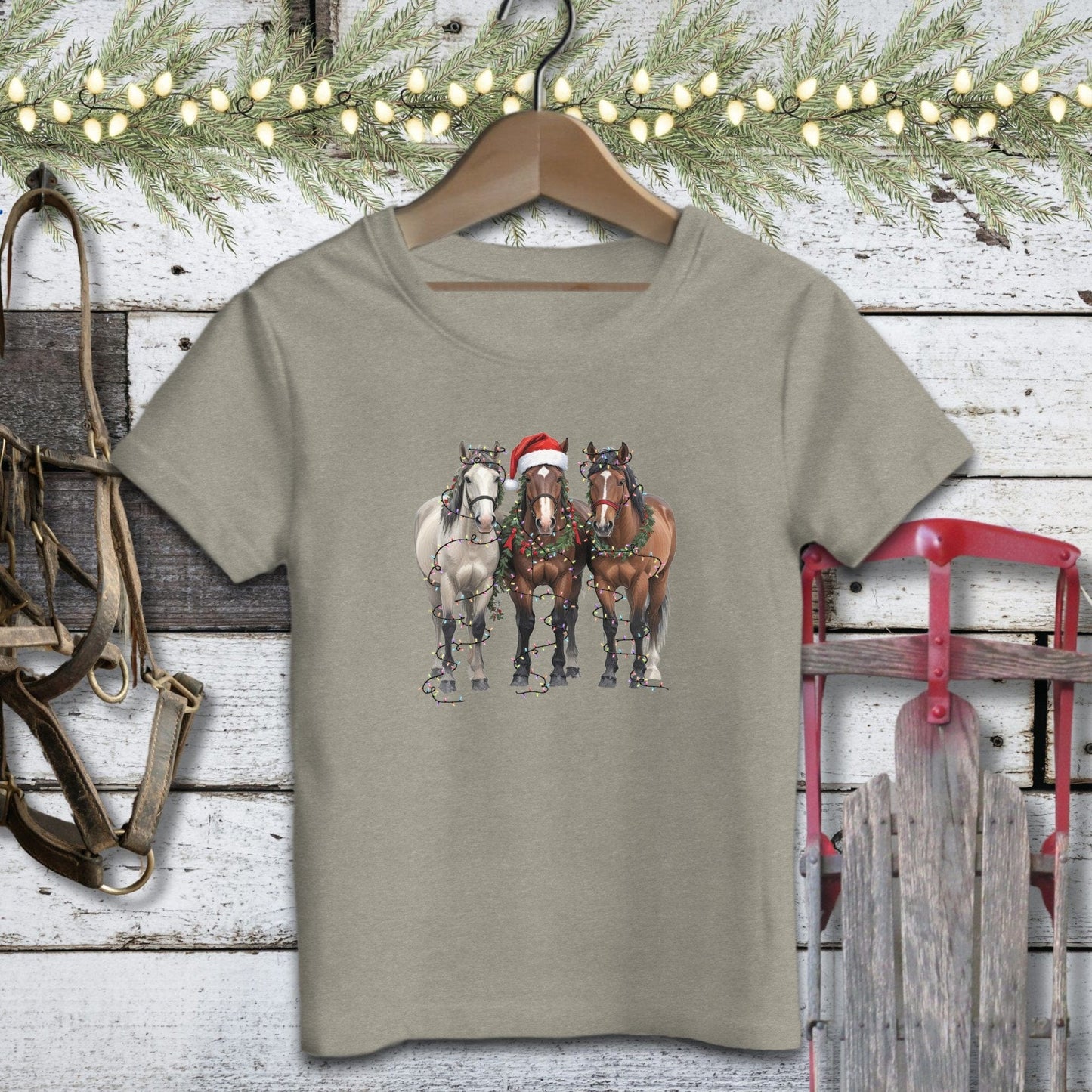 Holiday Youth Shirt Toddler T-shirt / Heather Stone / 2T Festive Horses Youth Shirt