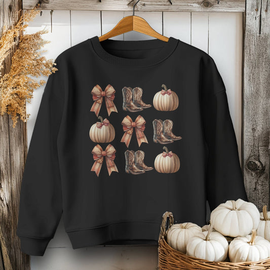 Holiday Youth Shirt Youth Sweatshirt / Black / XS Boots Pumpkins and Bows Fall - Youth Shirt