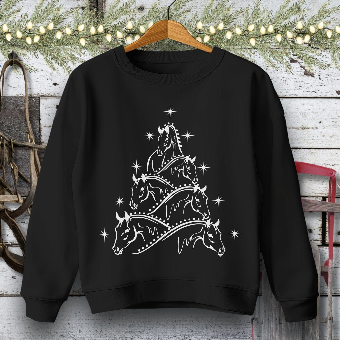 Holiday Youth Shirt Youth Sweatshirt / Black / XS Horse Art Christmas Youth Shirt