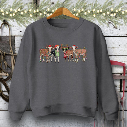 Holiday Youth Shirt Youth Sweatshirt / Dark Heather / S Festive Cows Youth Shirt