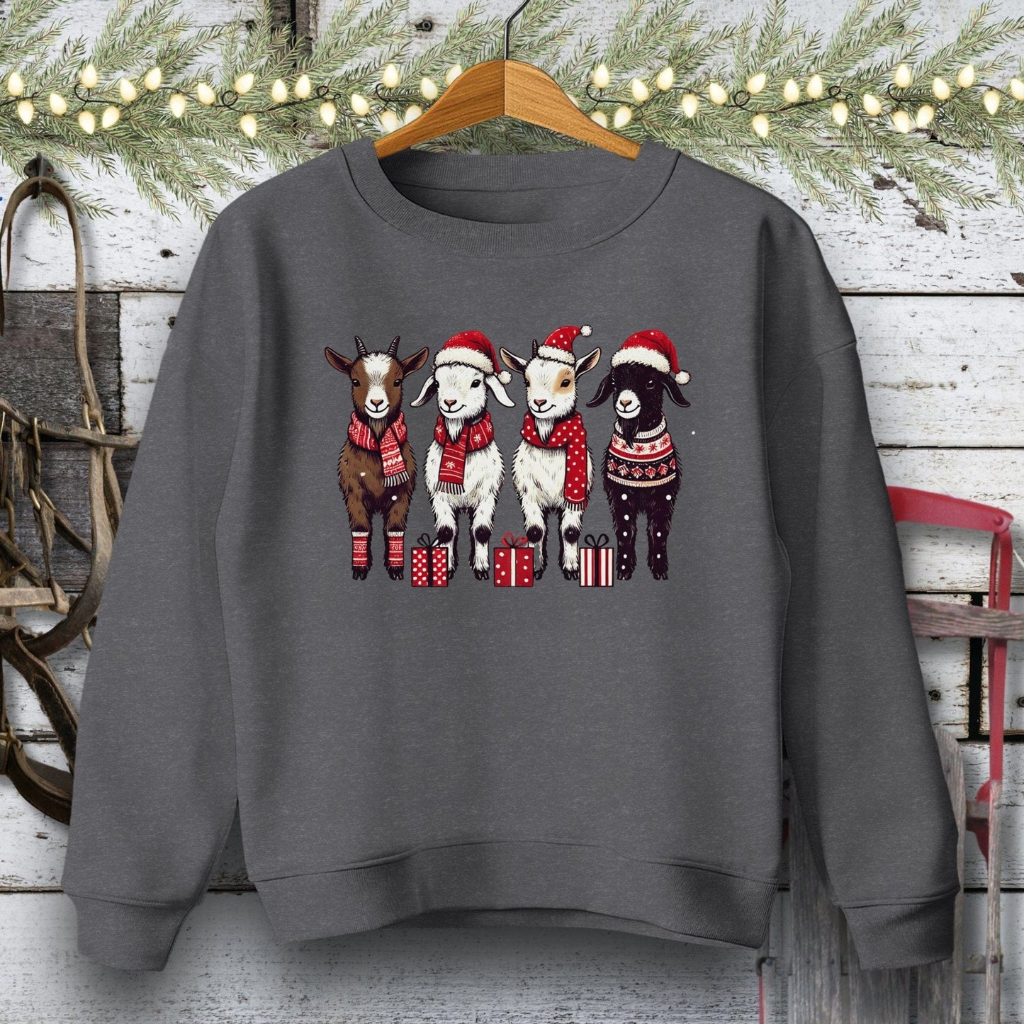 Holiday Youth Shirt Youth Sweatshirt / Dark Heather / S Festive Goats Youth Shirt