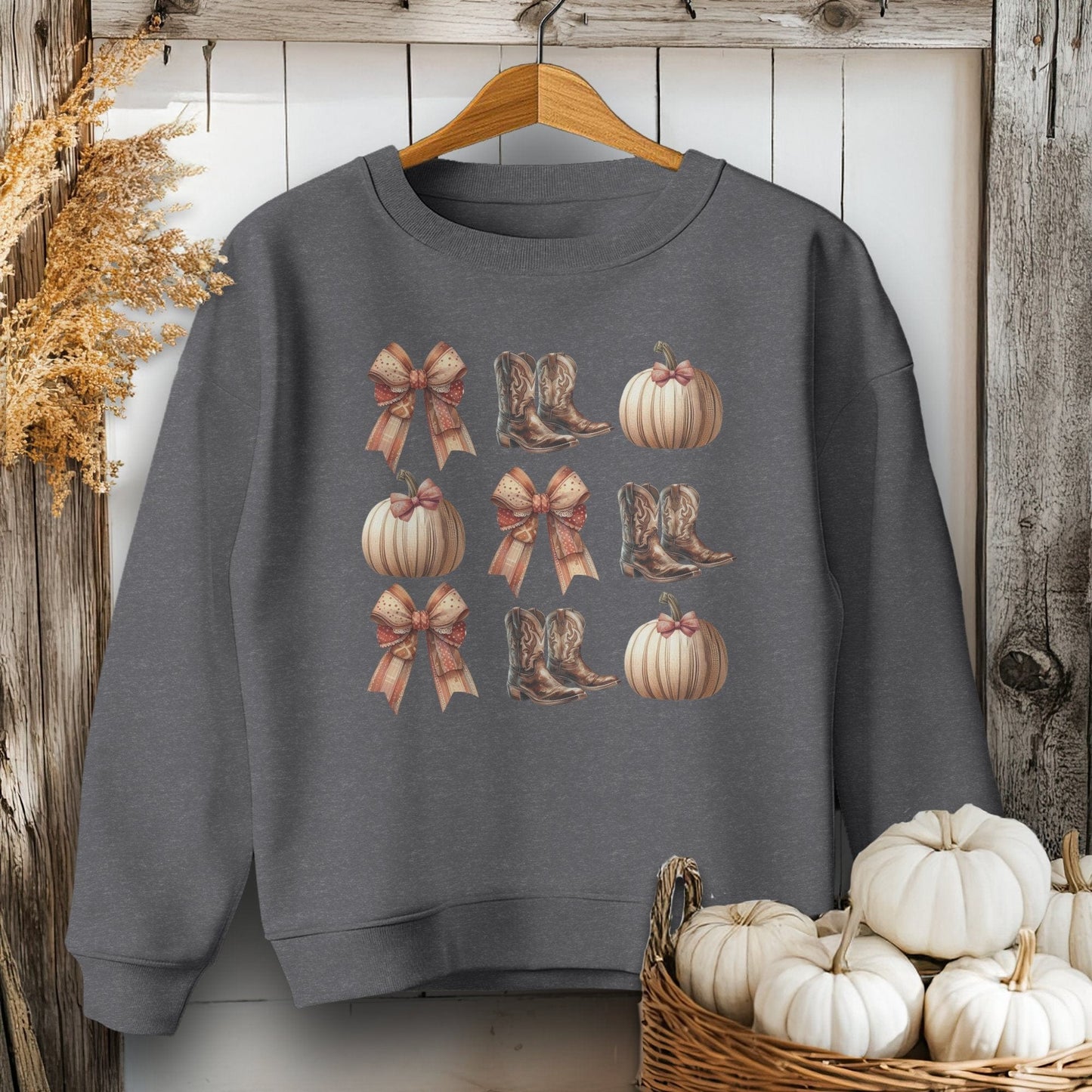 Holiday Youth Shirt Youth Sweatshirt / Dark Heather / XS Boots Pumpkins and Bows Fall - Youth Shirt