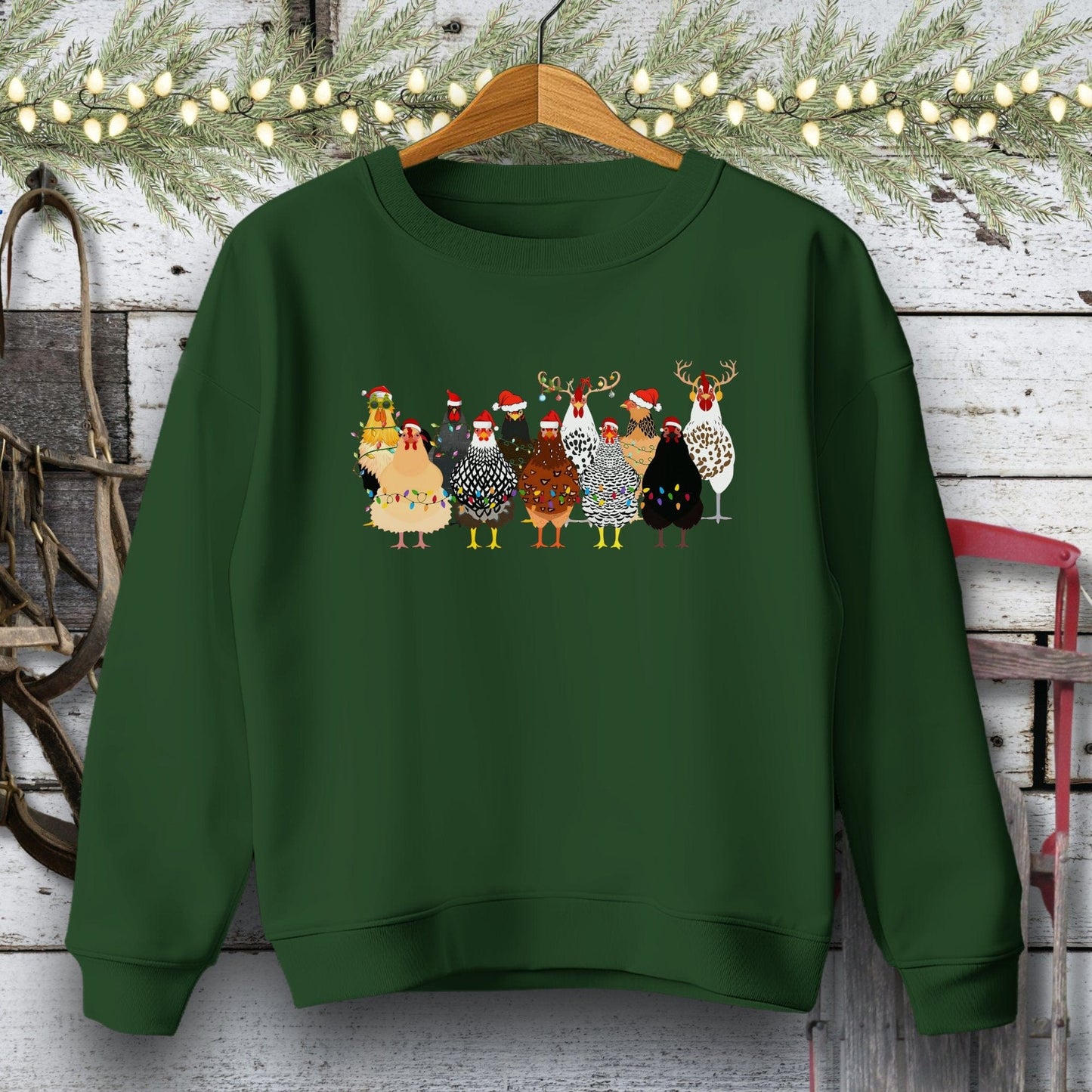 Holiday Youth Shirt Youth Sweatshirt / Forest Green / S Festive Chickens Youth Shirt