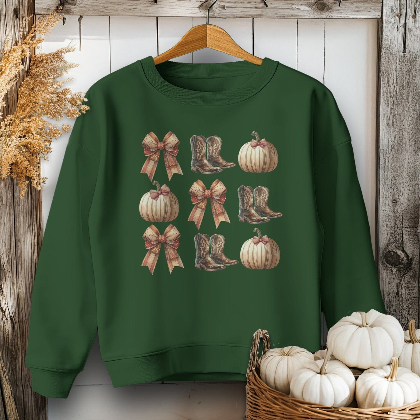 Holiday Youth Shirt Youth Sweatshirt / Forest Green / XS Boots Pumpkins and Bows Fall - Youth Shirt