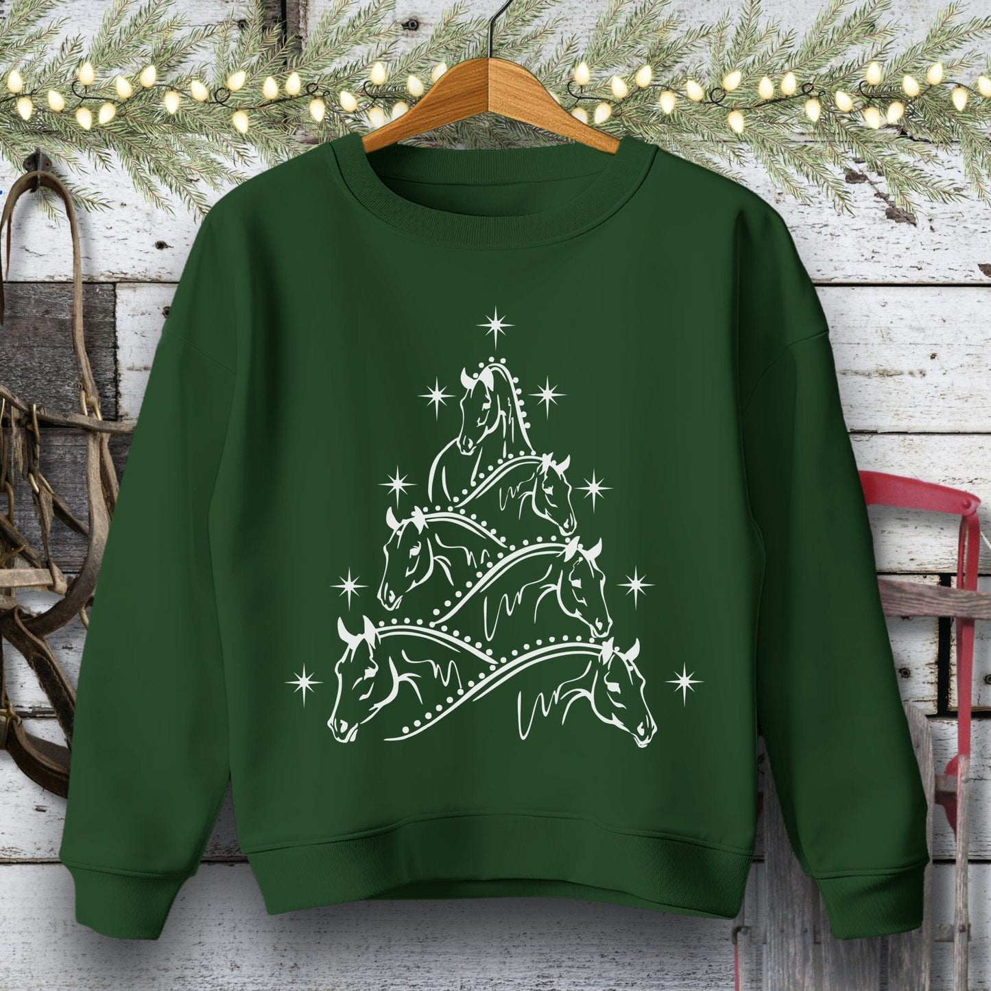 Holiday Youth Shirt Youth Sweatshirt / Forest Green / XS Horse Art Christmas Youth Shirt