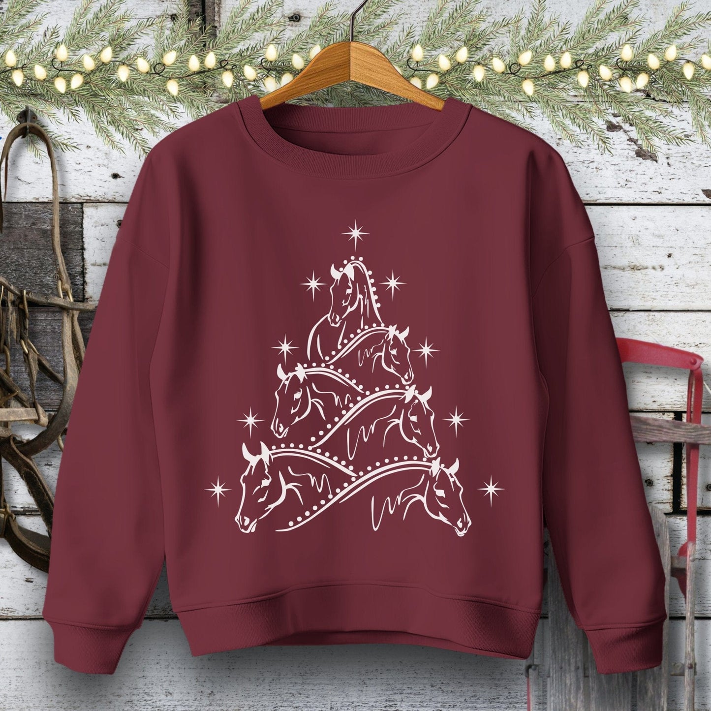 Holiday Youth Shirt Youth Sweatshirt / Garnet / XS Horse Art Christmas Youth Shirt