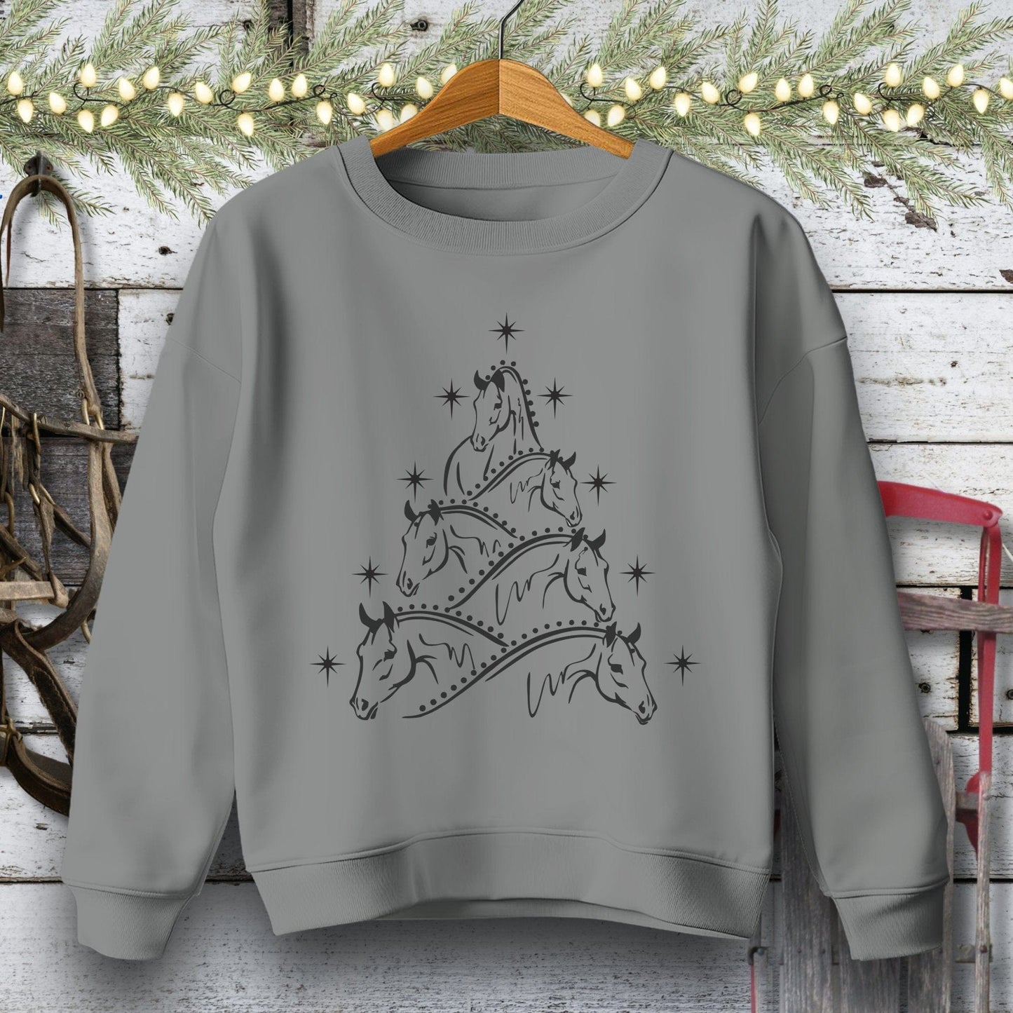 Holiday Youth Shirt Youth Sweatshirt / Graphite Heather / S Horse Art Christmas Youth Shirt