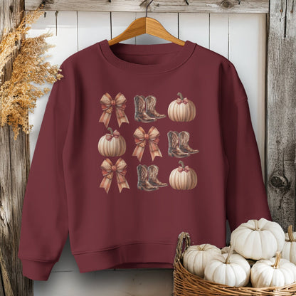 Holiday Youth Shirt Youth Sweatshirt / Maroon / XS Boots Pumpkins and Bows Fall - Youth Shirt