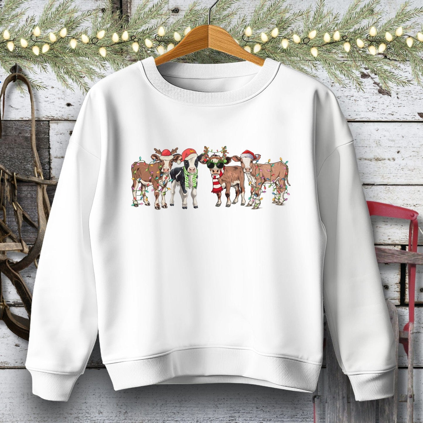 Holiday Youth Shirt Youth Sweatshirt / White / S Festive Cows Youth Shirt