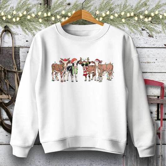 Holiday Youth Shirt Youth Sweatshirt / White / S Festive Cows Youth Shirt