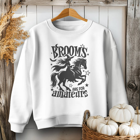 Holiday Youth Shirt Youth Sweatshirt / White / XS Brooms Are For Amateurs Halloween Youth Shirt