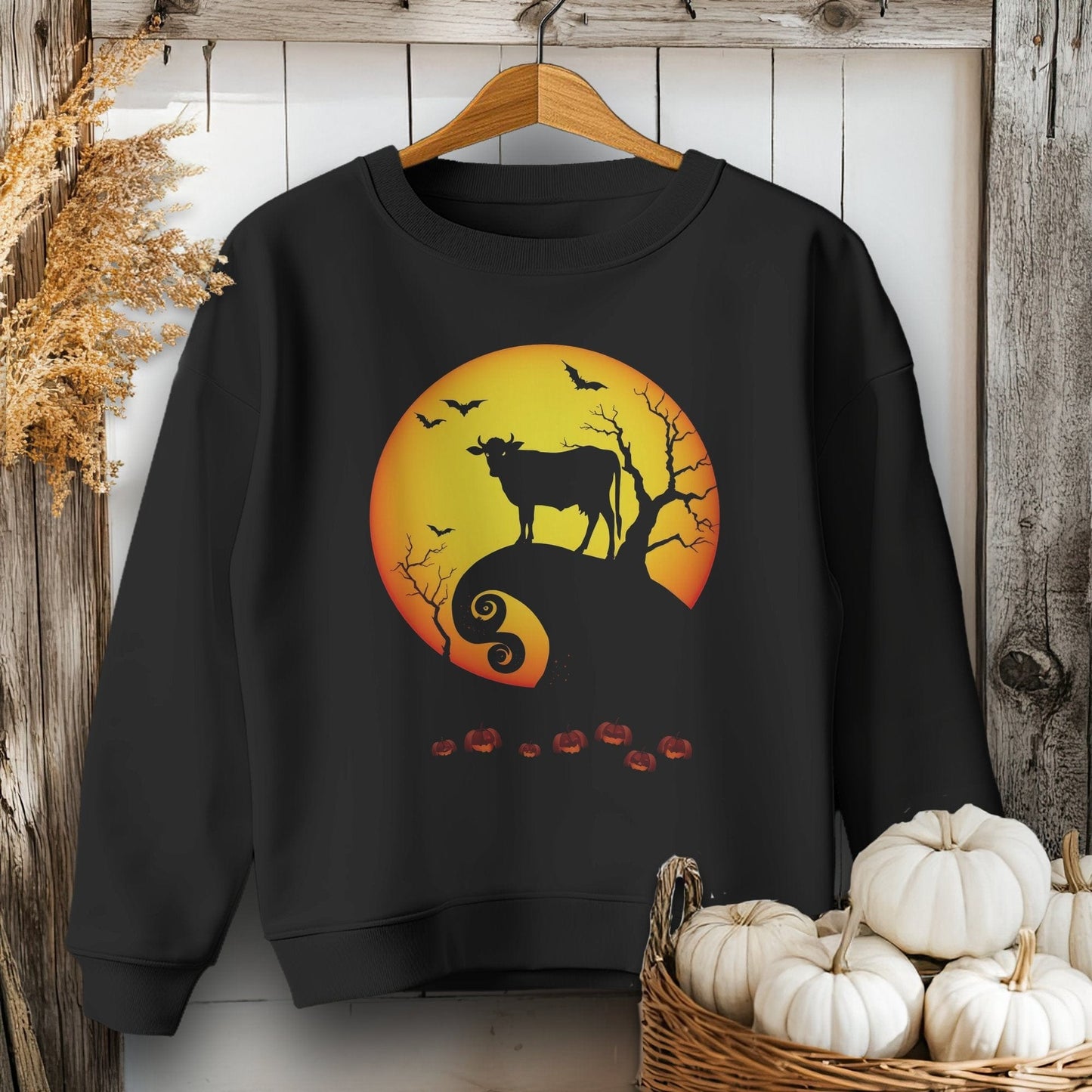 Holiday Youth Shirt Youth Sweatshirt / XS / Black Halloween Cow in Moonlight Youth Shirt