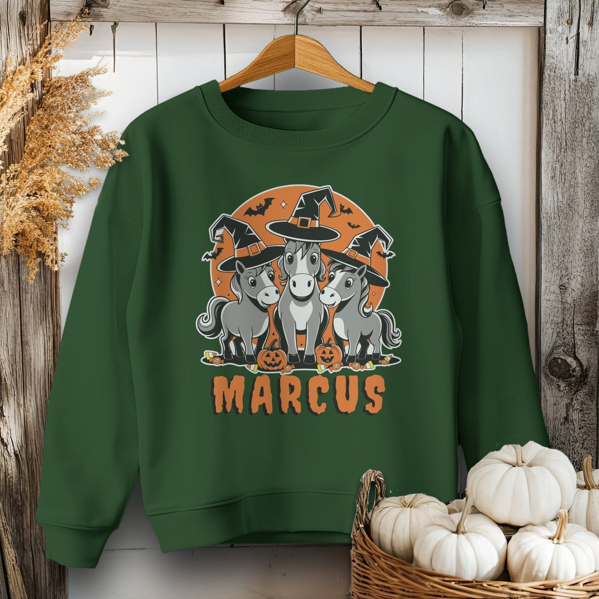 Holiday Youth Shirt Youth Sweatshirt / XS / Forest Green Personalized Halloween Horse Youth Shirt