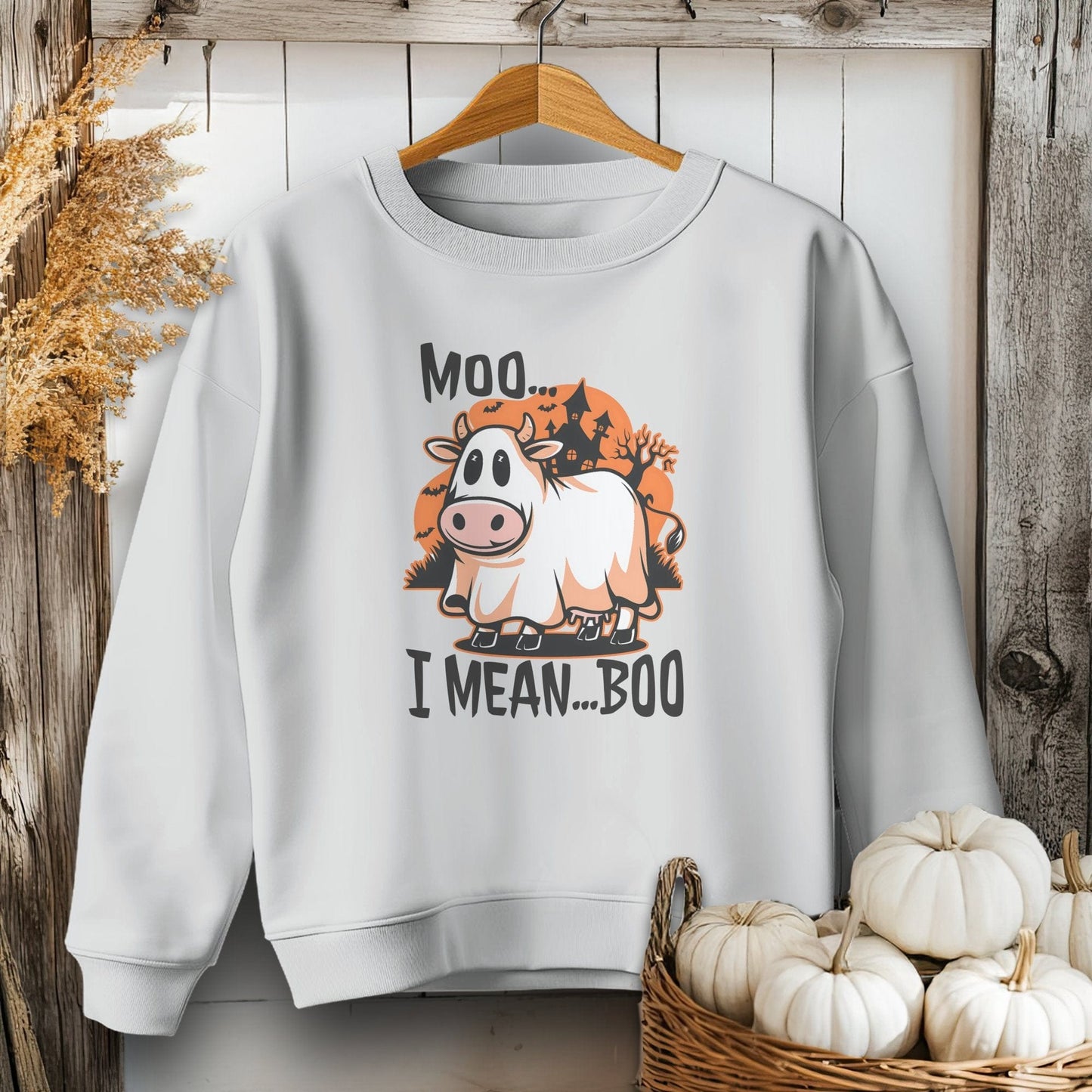 Holiday Youth Shirt Youth Sweatshirt / XS / Sport Grey Halloween Moo I Mean Boo Cow Youth Shirt