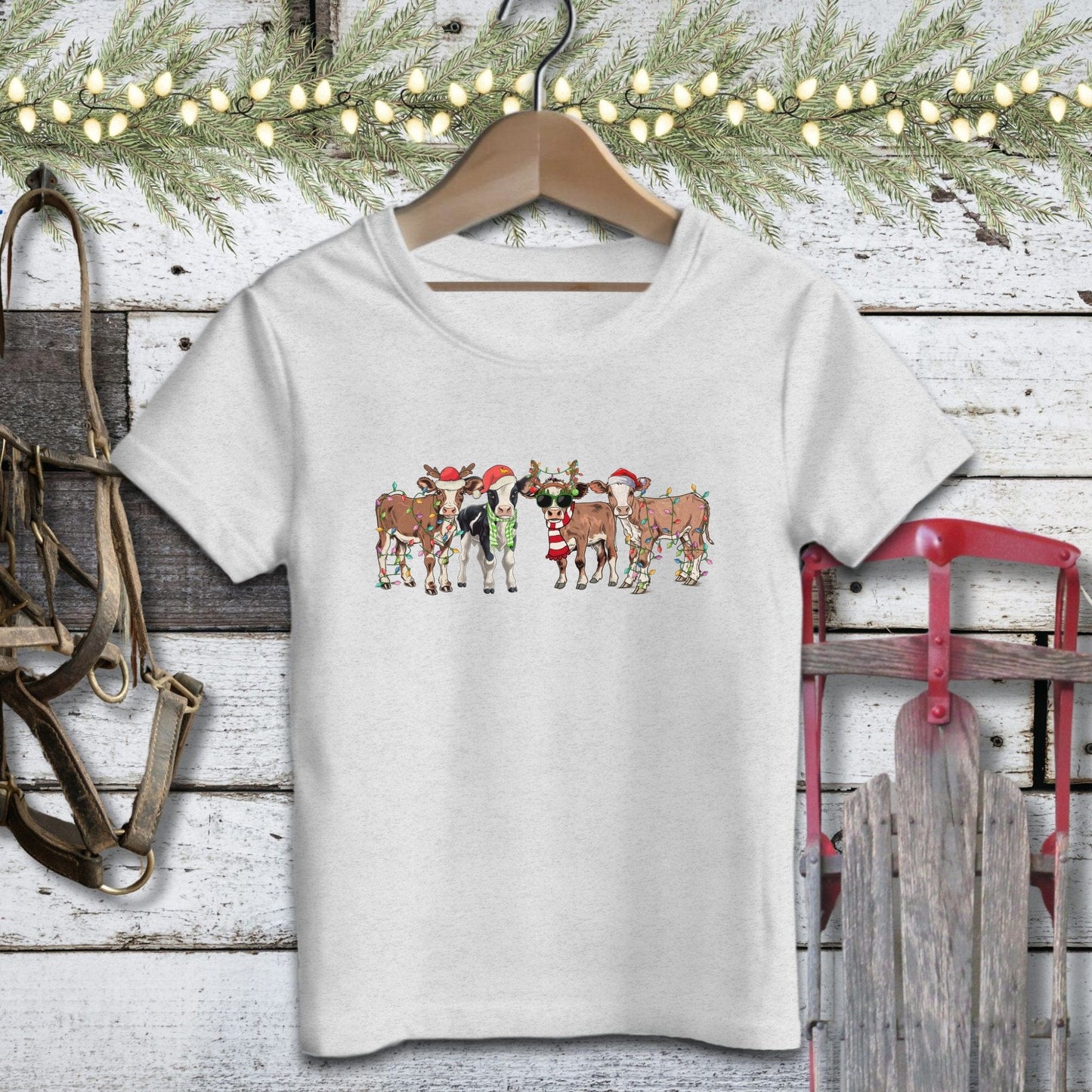 Holiday Youth Shirt Youth T-shirt / Athletic Heather / S Festive Cows Youth Shirt