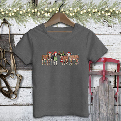 Holiday Youth Shirt Youth T-shirt / Dark Grey Heather / S Festive Cows Youth Shirt