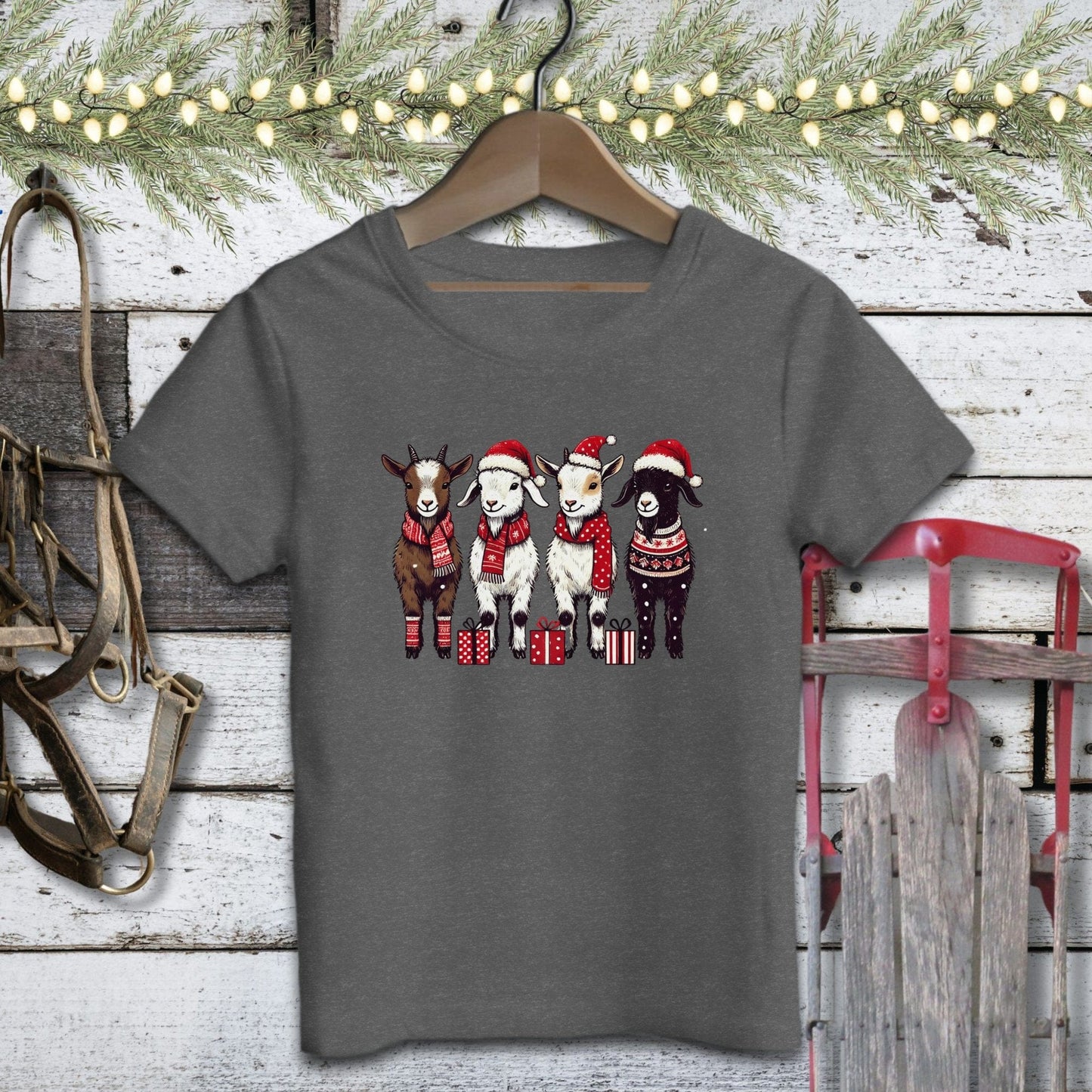 Holiday Youth Shirt Youth T-shirt / Dark Grey Heather / S Festive Goats Youth Shirt