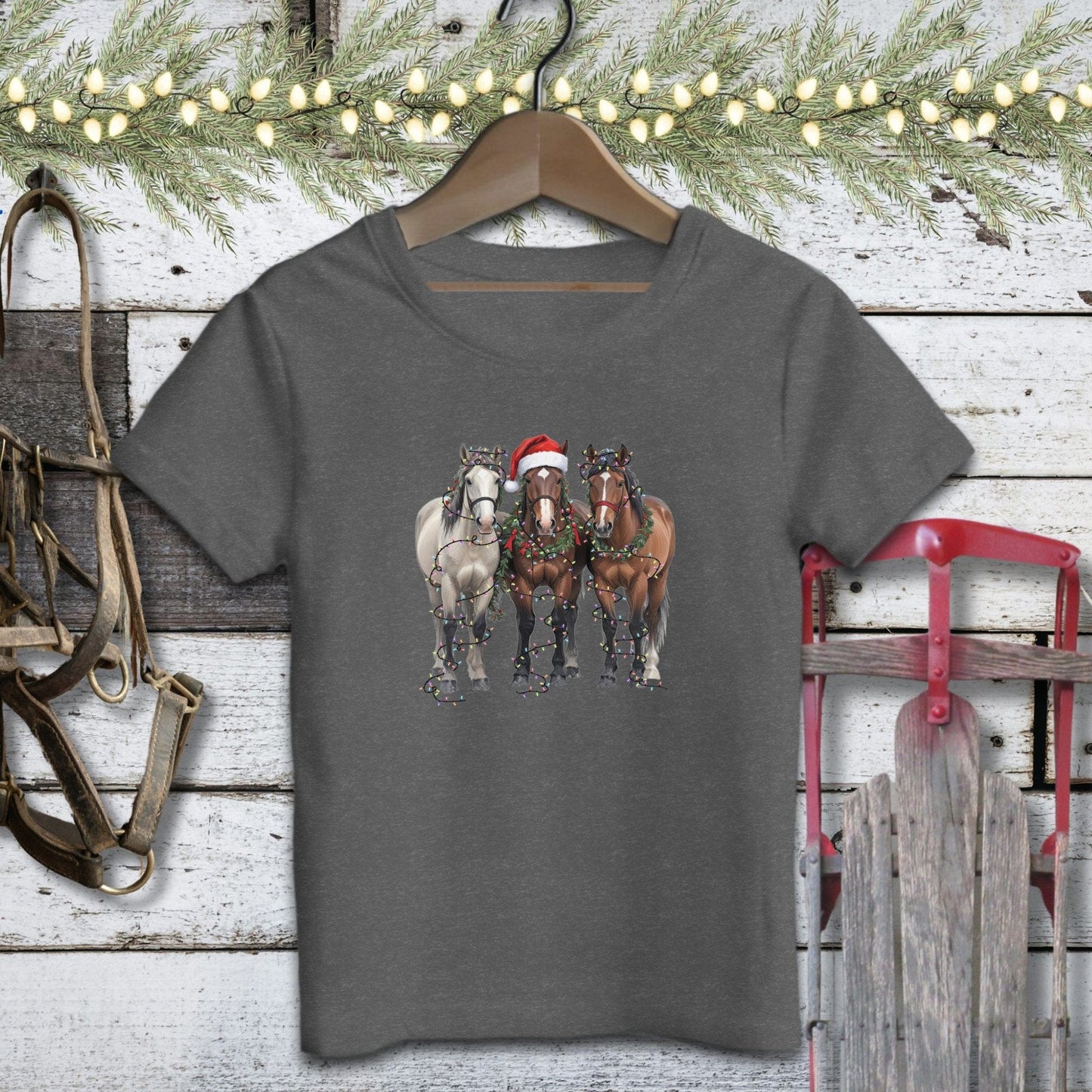 Holiday Youth Shirt Youth T-shirt / Dark Grey Heather / S Festive Horses Youth Shirt