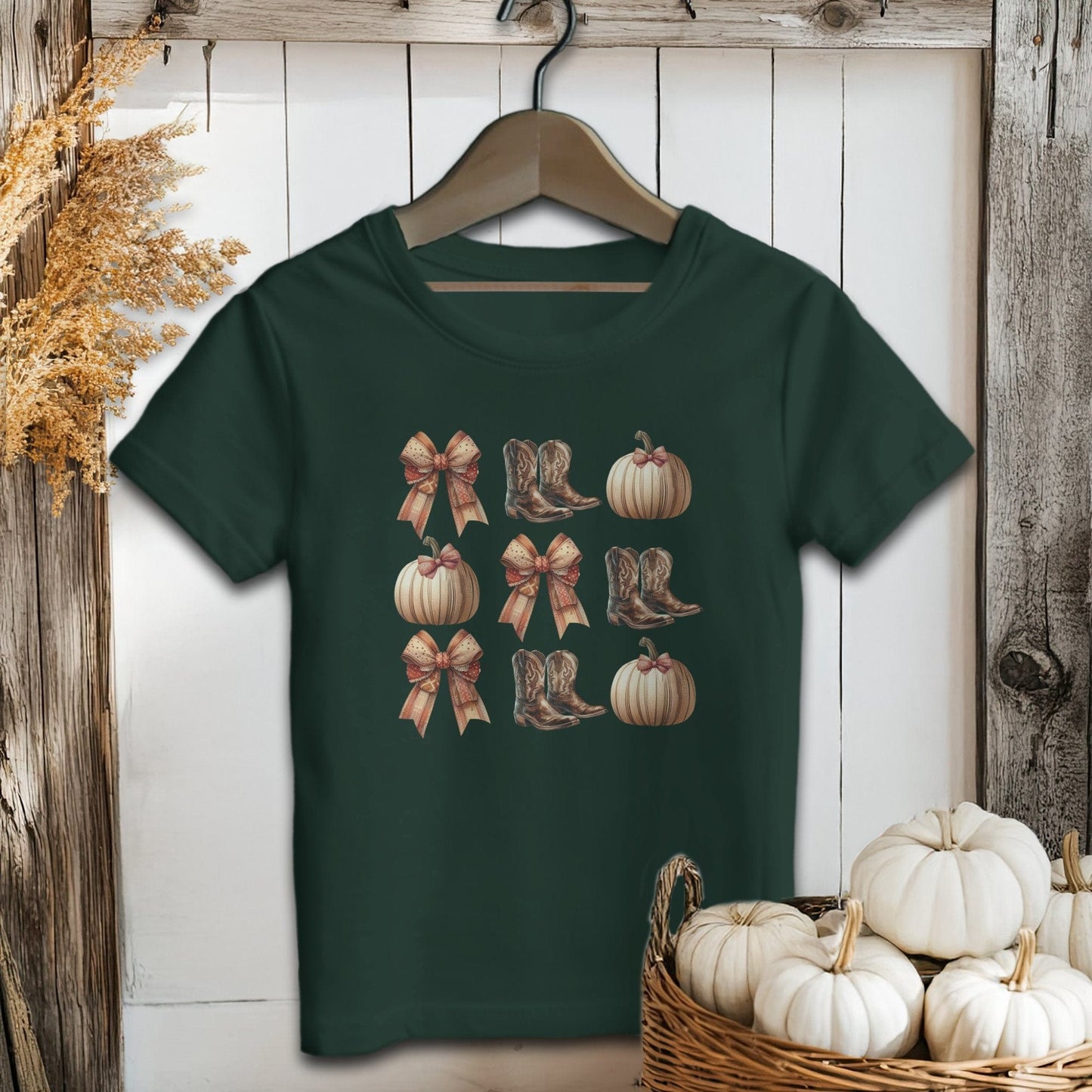 Holiday Youth Shirt Youth T-shirt / Forest / S Boots Pumpkins and Bows Fall - Youth Shirt