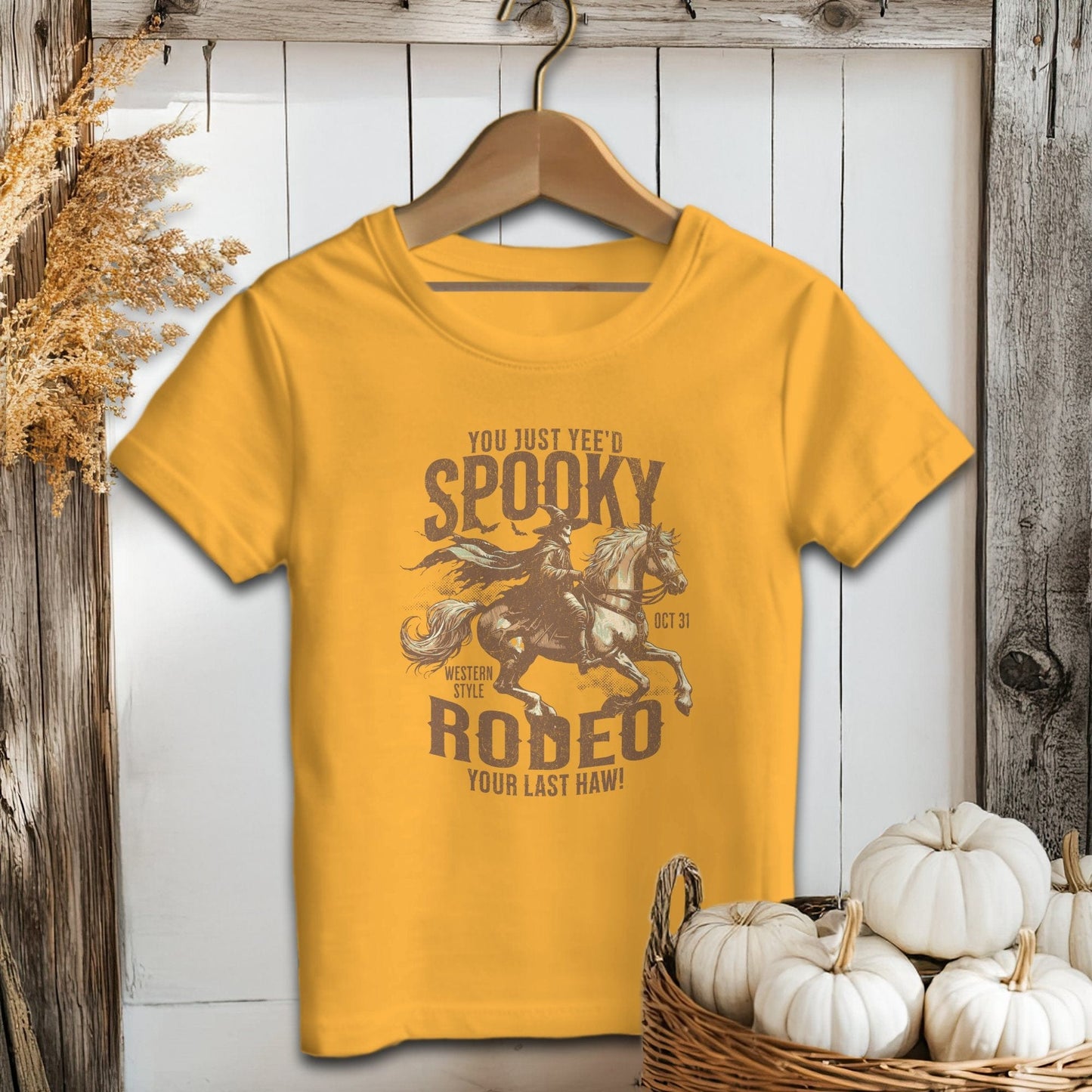 Holiday Youth Shirt Youth T-shirt / Gold / S Spooky Rodeo Halloween Youth Shirt