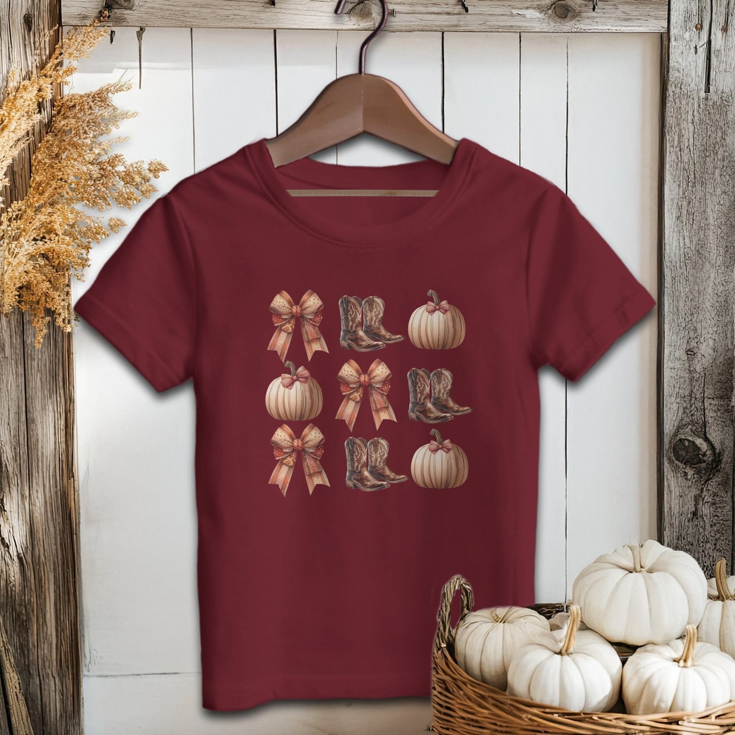 Holiday Youth Shirt Youth T-shirt / Maroon / S Boots Pumpkins and Bows Fall - Youth Shirt