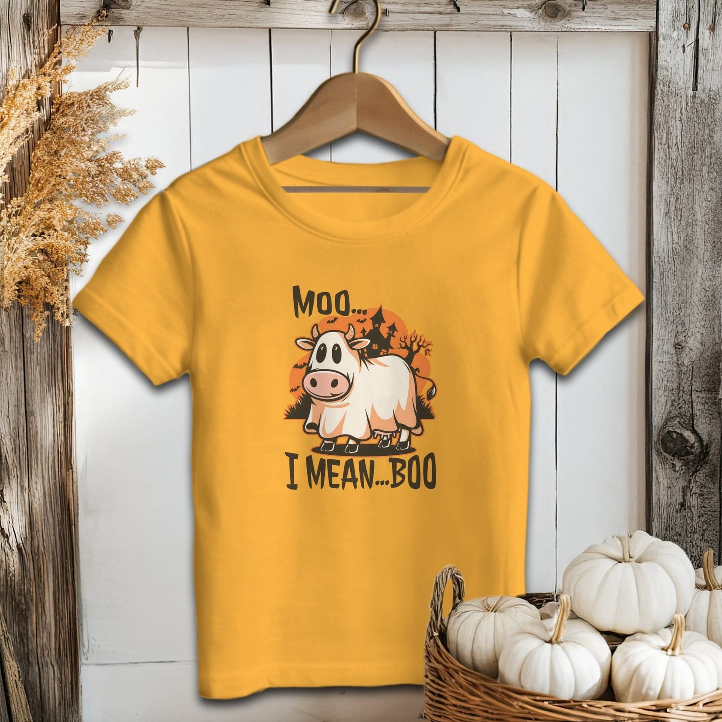 Holiday Youth Shirt Youth T-shirt / S / Gold Halloween Moo I Mean Boo Cow Youth Shirt