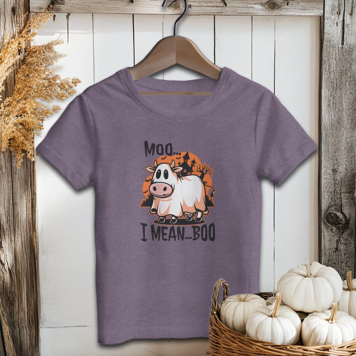 Holiday Youth Shirt Youth T-shirt / S / Heather Team Purple Halloween Moo I Mean Boo Cow Youth Shirt