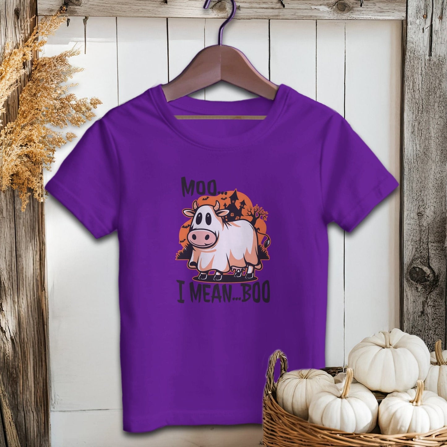 Holiday Youth Shirt Youth T-shirt / S / Team Purple Halloween Moo I Mean Boo Cow Youth Shirt