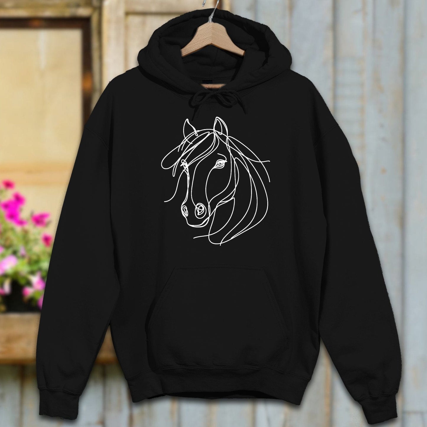 Hoodie Adult Hoodie / Black / S Elegant Horse Line Art Hoodie