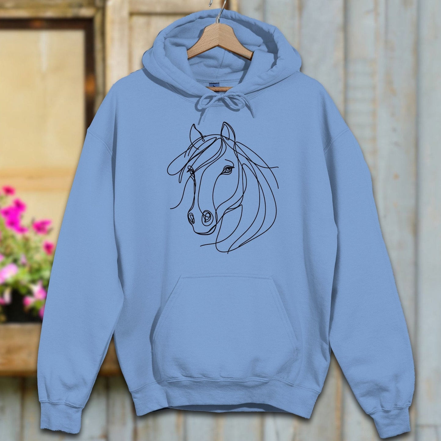 Hoodie Adult Hoodie / Carolina Blue / S Elegant Horse Line Art Hoodie