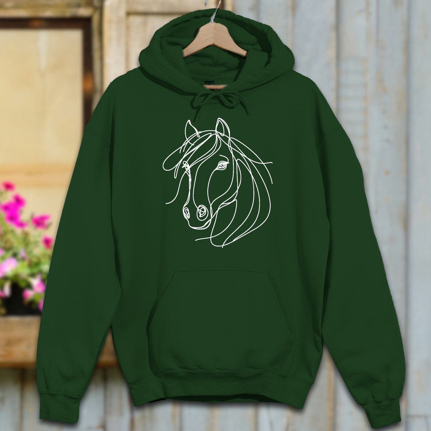 Hoodie Adult Hoodie / Forest Green / S Elegant Horse Line Art Hoodie