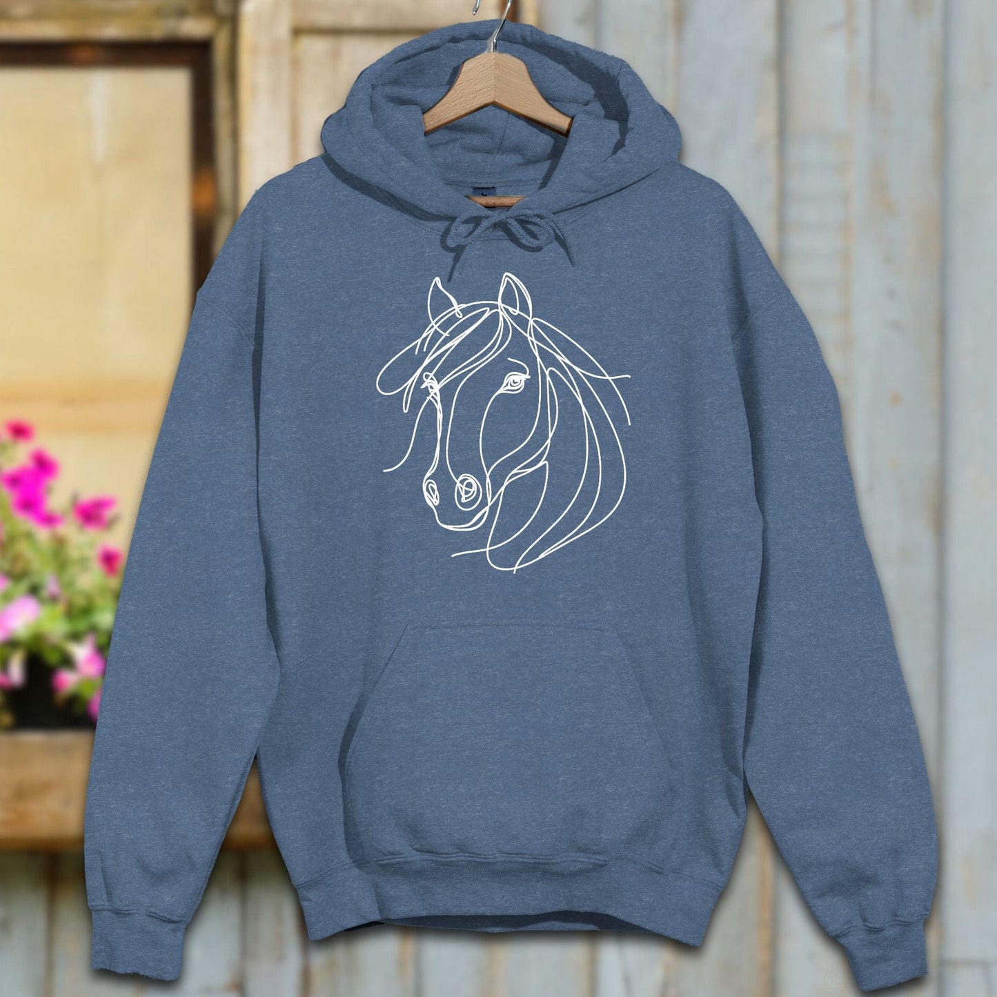 Hoodie Adult Hoodie / Heather Sport Dark Navy / S Elegant Horse Line Art Hoodie