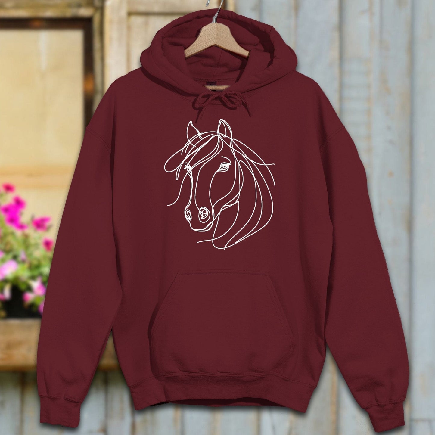 Hoodie Adult Hoodie / Maroon / S Elegant Horse Line Art Hoodie