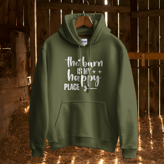 Hoodie Adult Hoodie / S / Military Green The Barn Is My Happy Place Hoodie