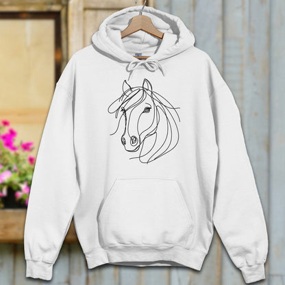 Hoodie Adult Hoodie / White / S Elegant Horse Line Art Hoodie