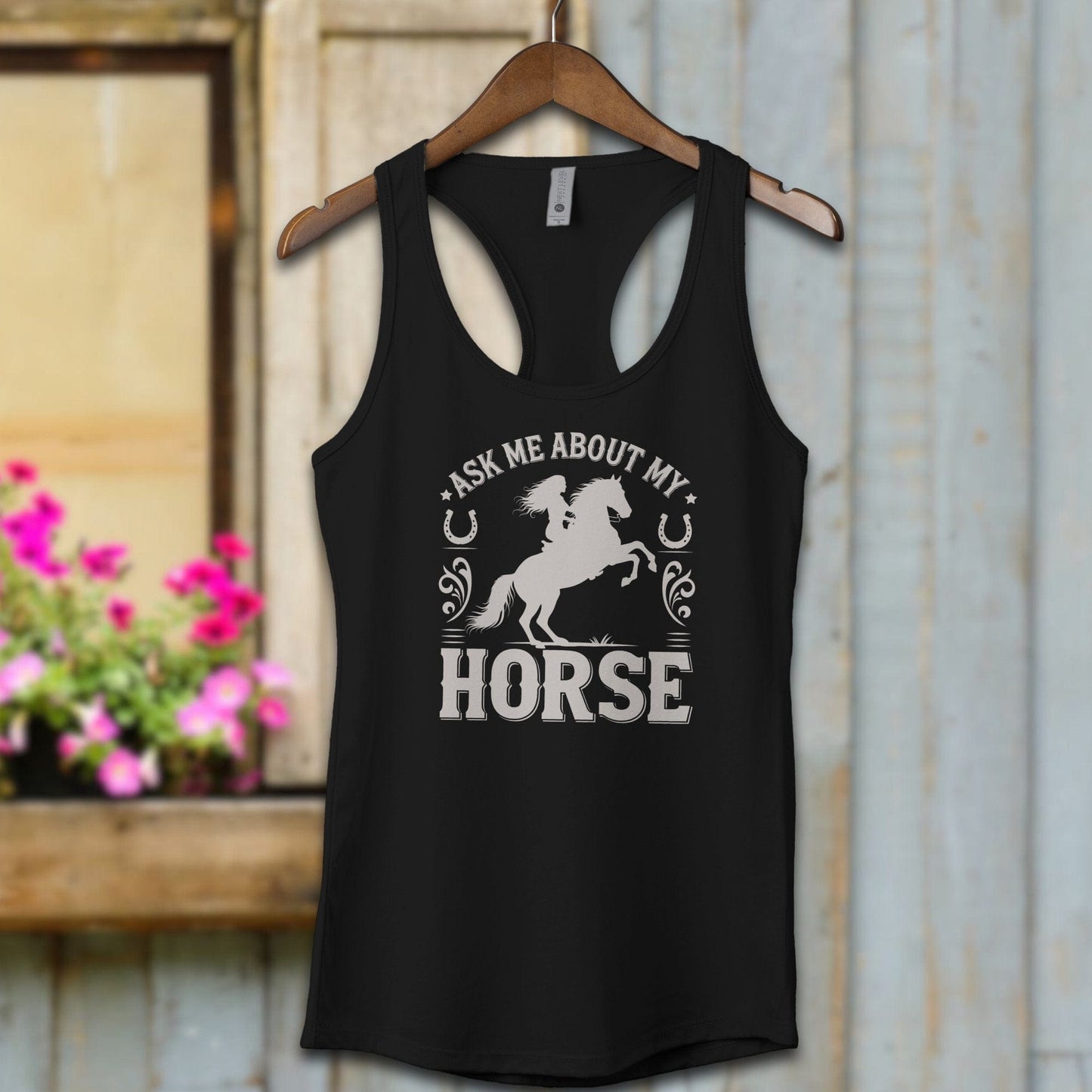 Ladies Shirt Adult Racerback / Black / XS Ask Me About My Horse Shirt