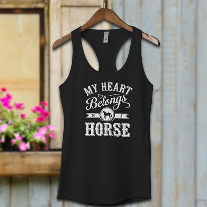 Ladies Shirt Adult Racerback / Black / XS My Heart Belongs To A Horse Shirt