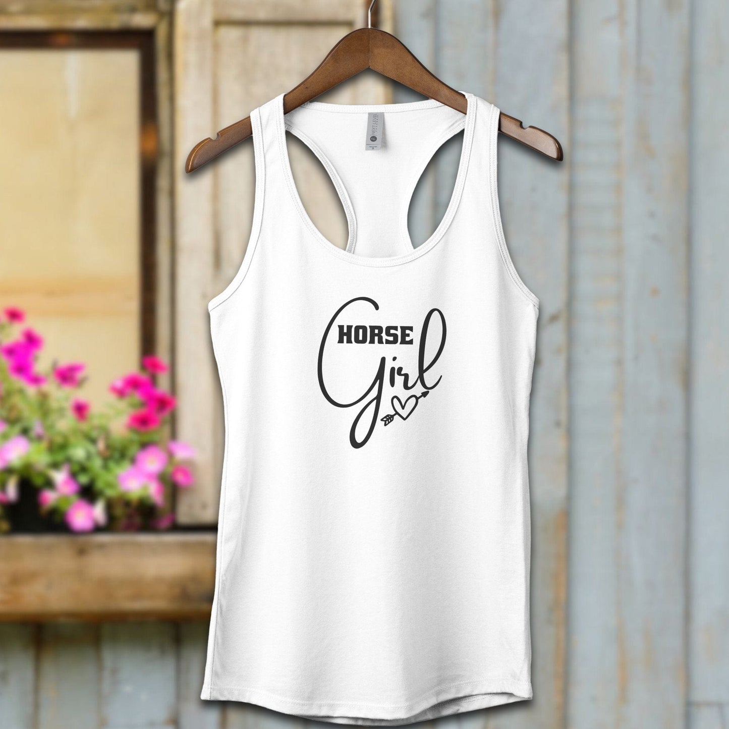 Ladies Shirt Adult Racerback / White / XS Horse Girl with Arrow Heart Shirt