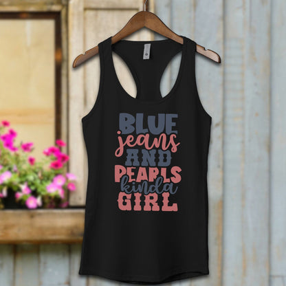 Ladies Shirt Adult Racerback / XS / Black Blue Jeans and Pearls Kinda Girl Shirt