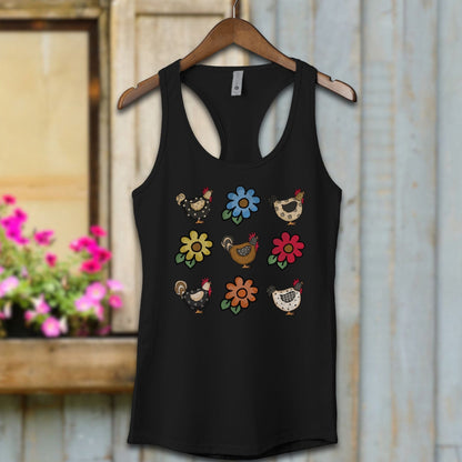 Ladies Shirt Adult Racerback / XS / Black Chickens and Flowers Shirt