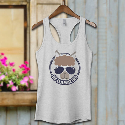 Ladies Shirt Adult Racerback / XS / Heather Grey Be Llamazing Cool Alpaca Illustration Shirt