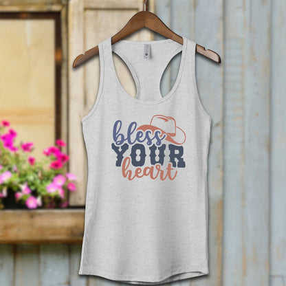 Ladies Shirt Adult Racerback / XS / Heather Grey Bless Your Heart Cowboy Hat Shirt