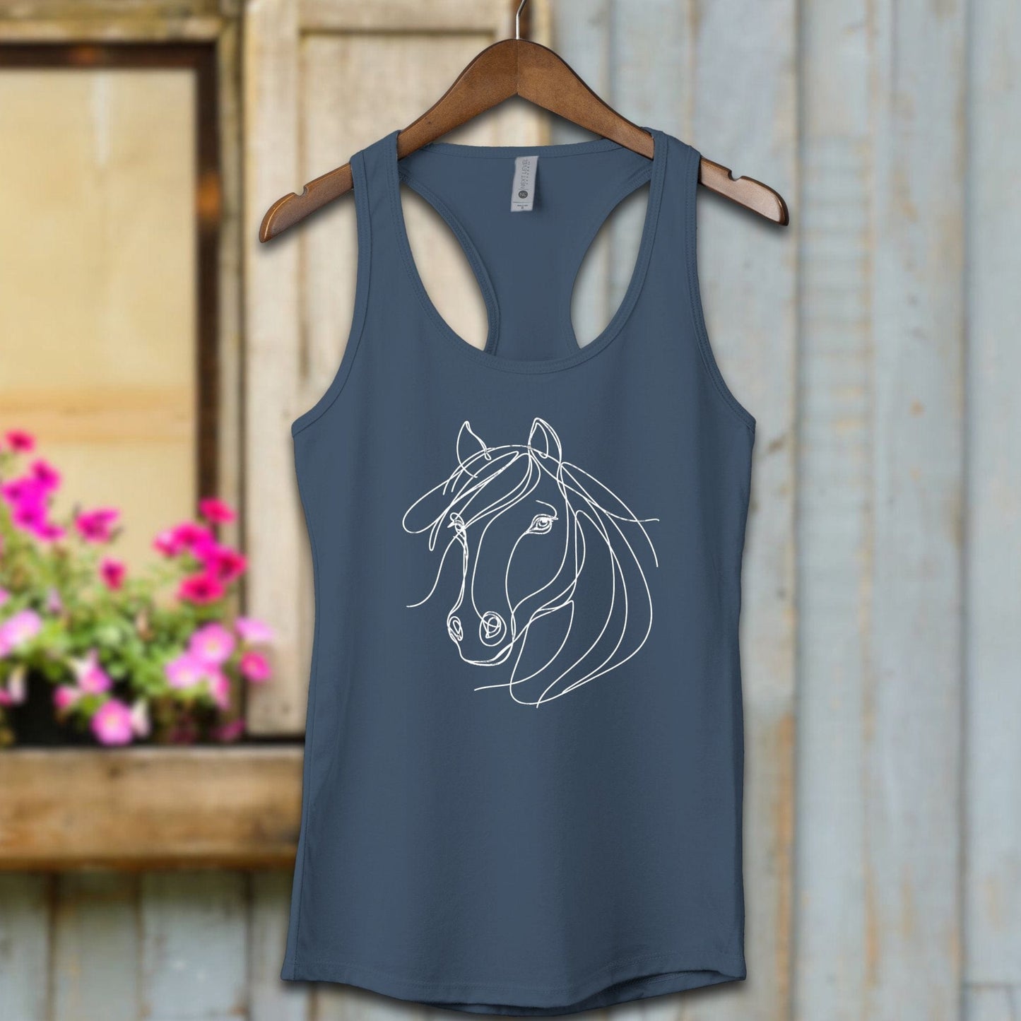 Ladies Shirt Adult Racerback / XS / Indigo Elegant Horse Line Art Shirt