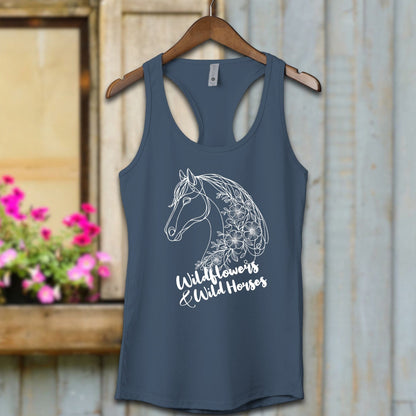 Ladies Shirt Adult Racerback / XS / Indigo Wildflowers And Wild Horses Shirt