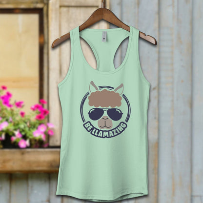 Ladies Shirt Adult Racerback / XS / Mint Be Llamazing Cool Alpaca Illustration Shirt