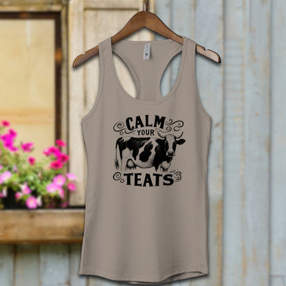 Ladies Shirt Adult Racerback / XS / Warm Grey Calm Your Teats Shirt