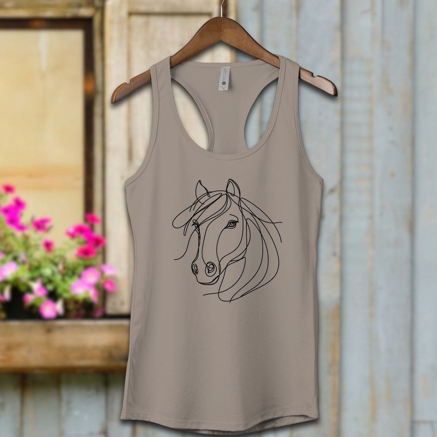 Ladies Shirt Adult Racerback / XS / Warm Grey Elegant Horse Line Art Shirt